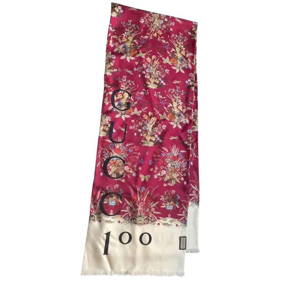 Gucci - 100th Anniversary Floral Silk Scarf Burgundy
